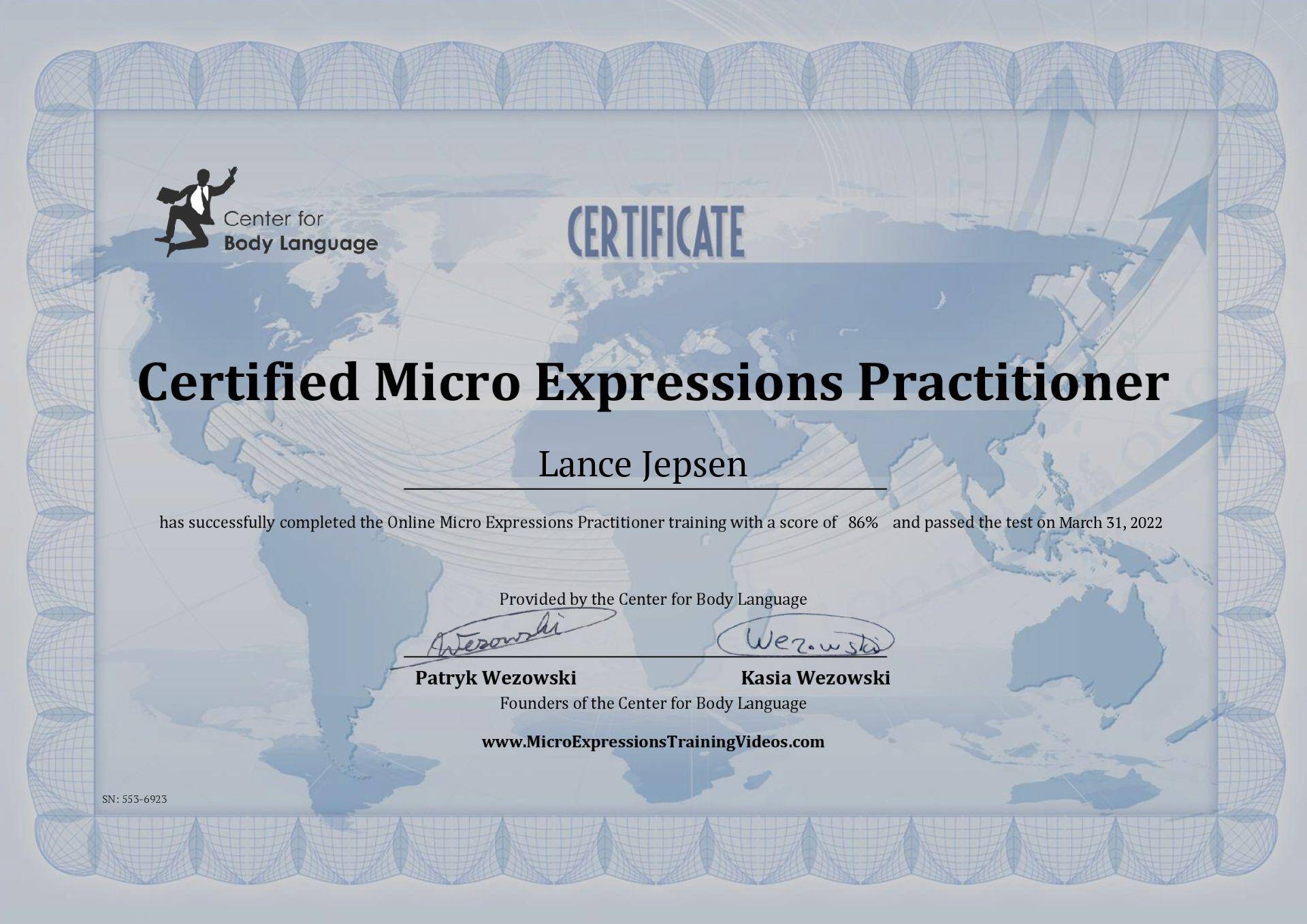 Lance Jepsen Me Practitioner Certificate